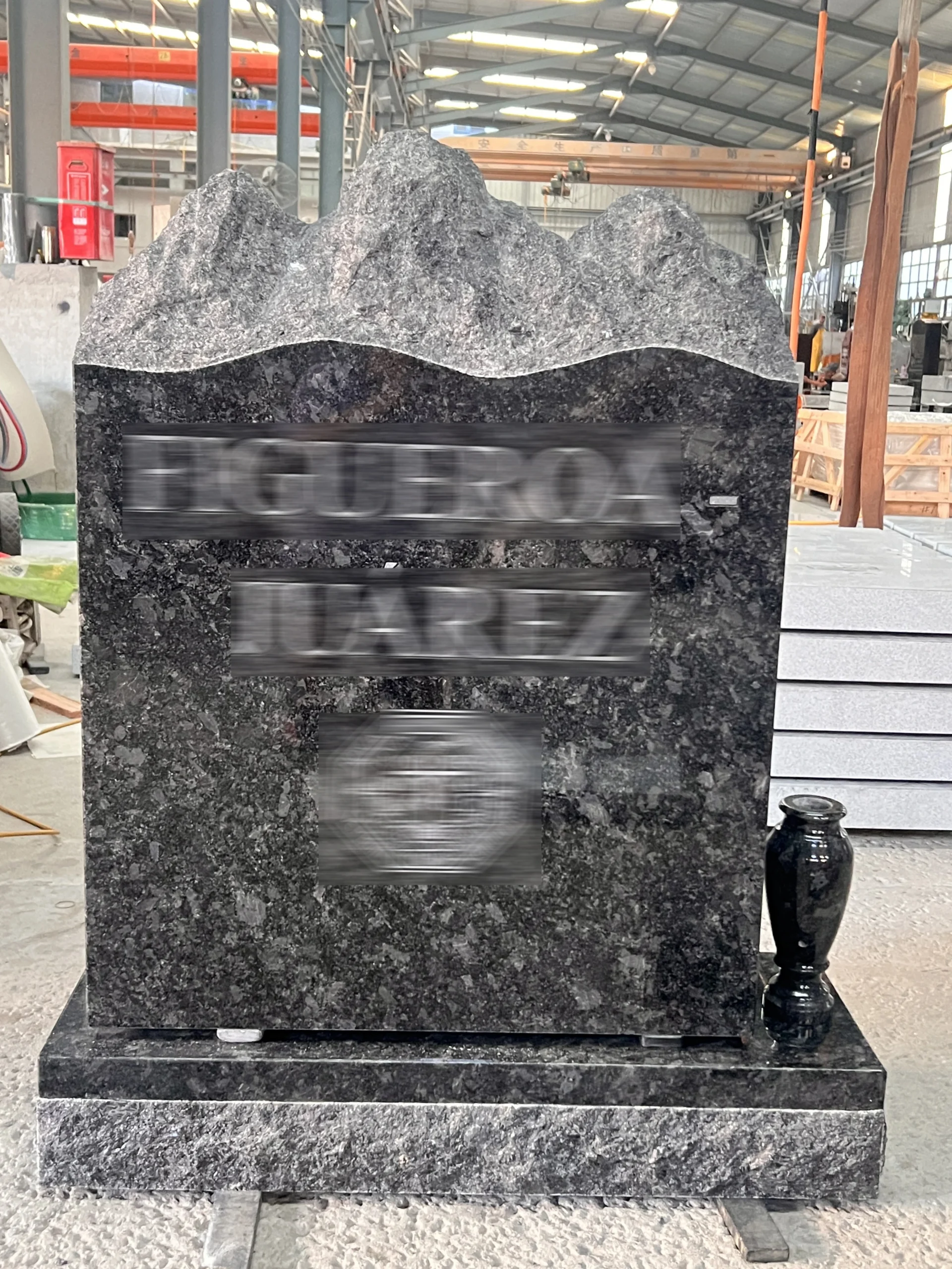 Bespoke Mountain Top Steel Grey Granite Memorial Headstone