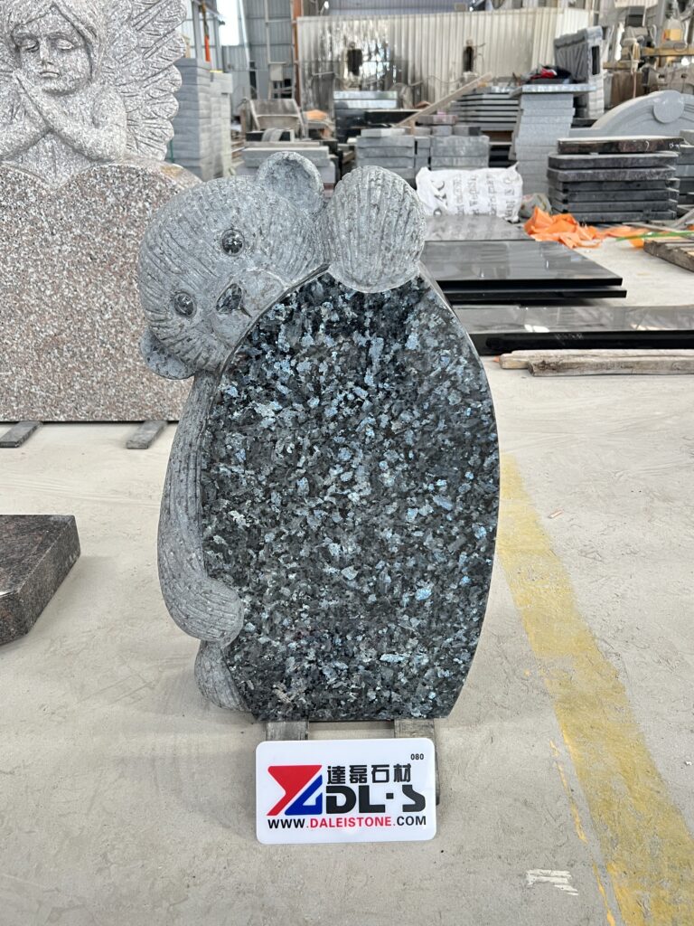 Carved Teddy Bear Child Memorials Custom Blue Pearl Granite Headstone
