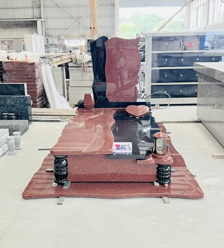 Custom India Red + Black Granite Memorial Monument European Style