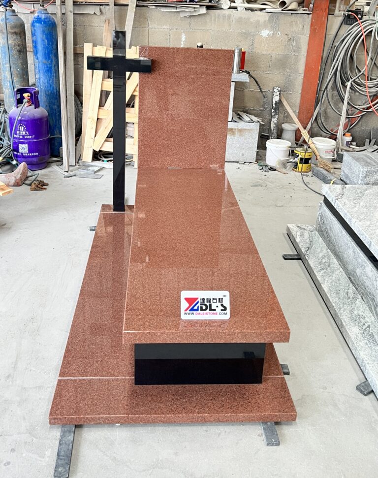 Cross Design Multicolor Headstone Red + Black Granite Tombstone