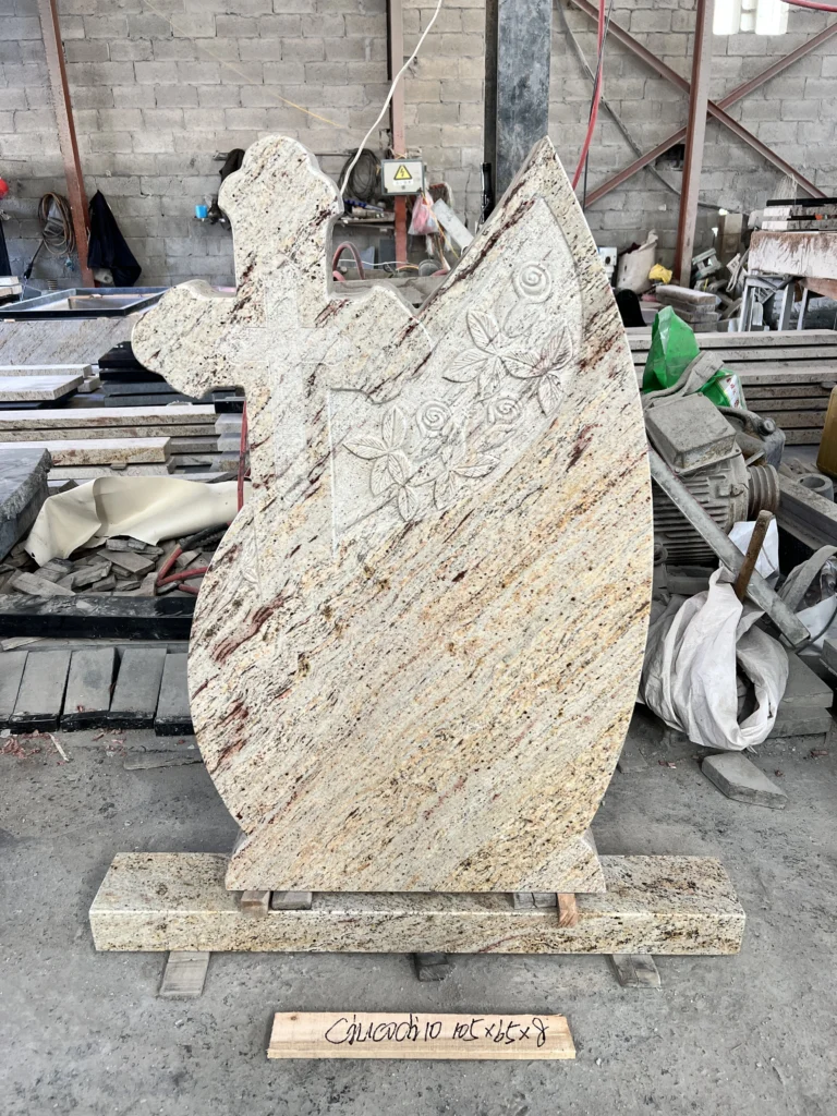 Golden Coin Granite Upright Headstone with Orthodox Cross
