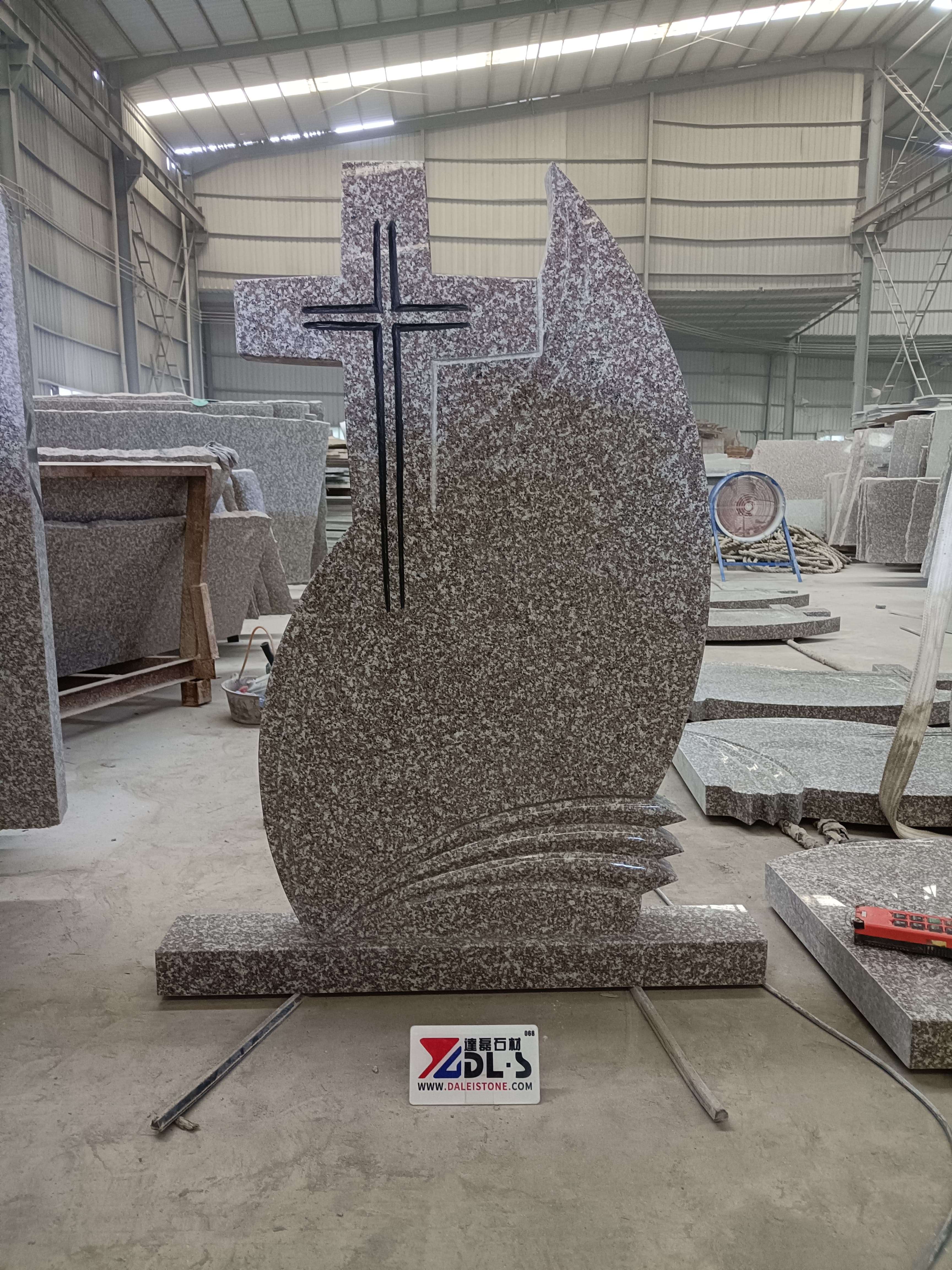 Carved Cross Granite Tombstone G664 Upright Headstone Romania Style