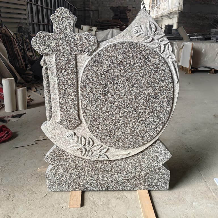 Carved Rose Cross Design G664 Granite Headstone