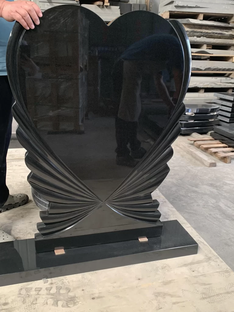 Heart Shaped Jet Black Granite Upright Headstone
